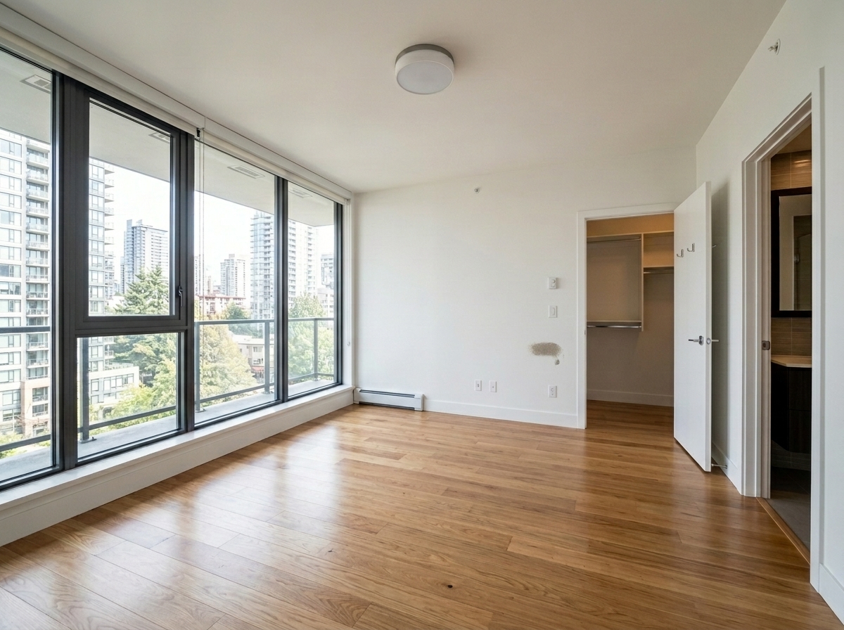 Master bedroom overview move-out comparison photo